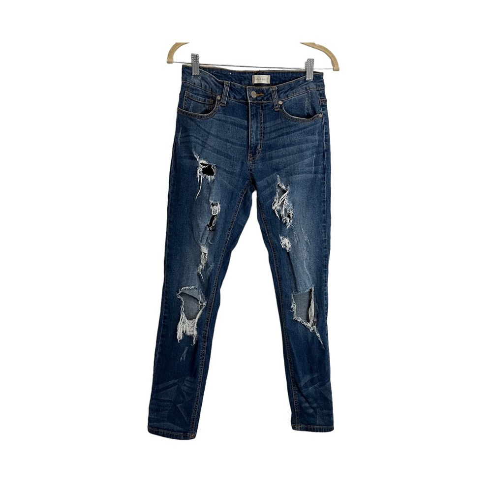 Altar'd State Distressed Knee Holes Ripped Medium Wash Mid Rise Jeans Womens 24